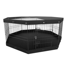 VEVOR Dog Playpen, 8 Panels Foldable Metal Dog Exercise Pen With Top Cover And Bottom Pad, 24in H Pet Fence Puppy Crate Kennel, Indoor Outdoor Dog Pen