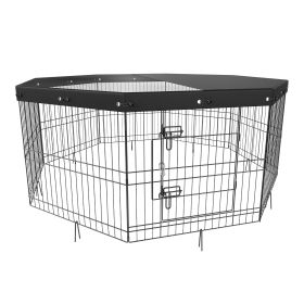 VEVOR Dog Playpen, 8 Panels Foldable Metal Dog Exercise Pen With Top Cover, 24inch H Pet Fence Puppy Crate Kennel With Ground Stakes, Indoor Outdoor D
