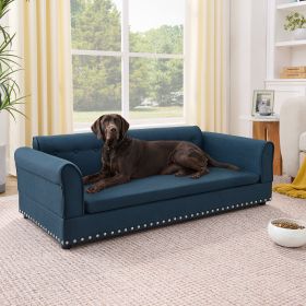 Oversized Pet Sofa ,Elegant Modern Linen Fabric Elevated Dog Sofa Bed, Comfortable Oversized Rectangular Pet Bed With Backrest & Armrest For Large & O