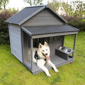 Large Balcony Dog House, Length 44.2  X Width 44.6  X Height 44.6  Solid Wood Asphalt Roof Dog House With Large Terrace, Weatherproof Large Dog House,
