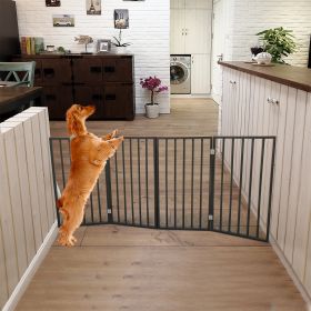 Pet Gate - Dog Gate For Doorways, Stairs Or House - Freestanding, Folding, Brown, Arc Wooden