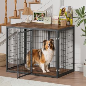 47'' Dog Crate Dog Cage Furniture With 3 Doors,for Large & Medium Dogs.Rustic Brown