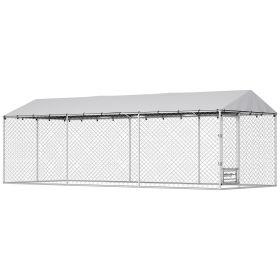 Dog Kennel Outdoor Dog Run Waterproof UV-Resist Cover Lockable Door Adjustable Bowls 20 X 7.5 X 6.5ft (Option: Silver/1860x415x175 mm)