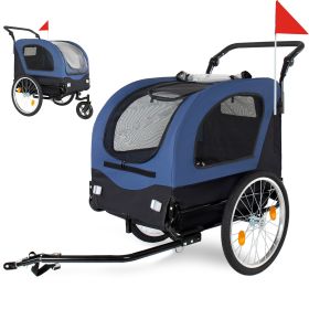 2-in-1  Bike Trailer & Pet Stroller For Dogs Up To 110lbs Foldable Pet Carrier Cart With Front Caster & 20   Quick Release Air-Filled Wheels, Breathab (Option: Dark Blue)