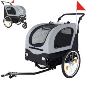 2-in-1  Bike Trailer & Pet Stroller For Dogs Up To 110lbs-Foldable Pet Carrier Cart With Front Caster & 20   Quick Release Air-Filled Wheels, Breathab (Option: Black  Grey)