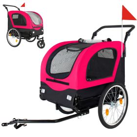 2-in-1  Bike Trailer & Pet Stroller For Dogs Up To 110lbs Foldable Pet Carrier Cart With Front Caster & 20   Quick Release Air-Filled Wheels, Breathab (Option: Black  Red)